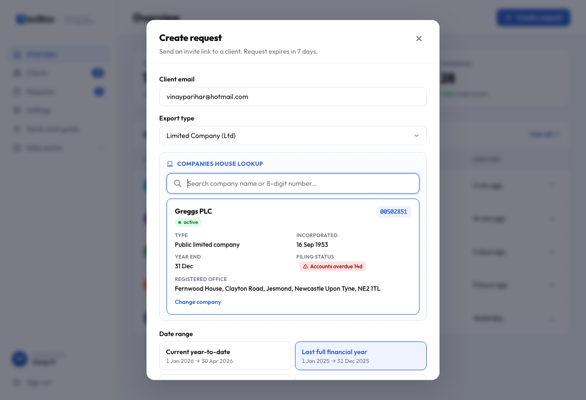 Create request modal